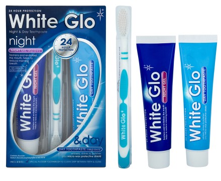 White Glo отбеливающий ночной гель и дневная зубная паста с зубной щеткой 
